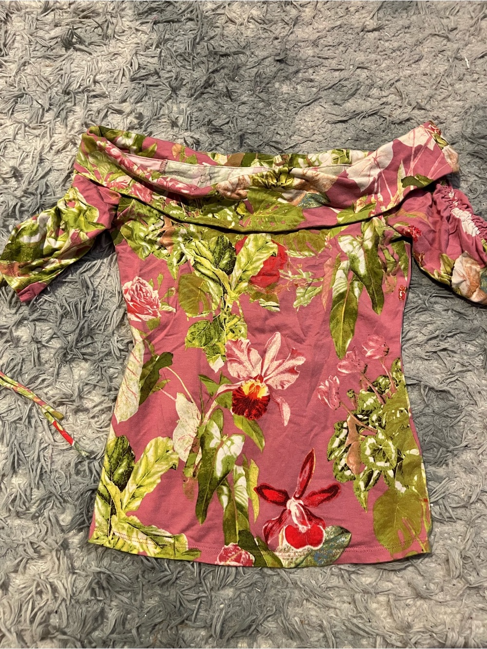 Guess Pink Floral Off-Shoulder Crop Top